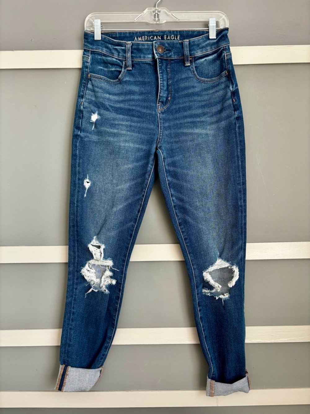 American Eagle Outfitters Distressed Dark Blue Boyfriend Jeans